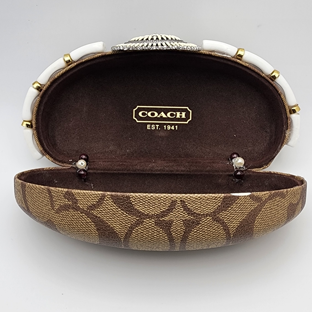 Upcycled- COACH Brown Signature Hard Glasses Case with White Accent